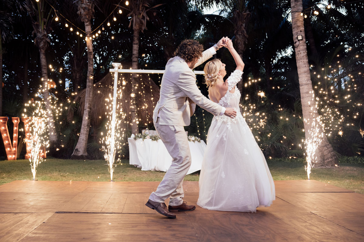 Fireworks accent newlyweds first dance