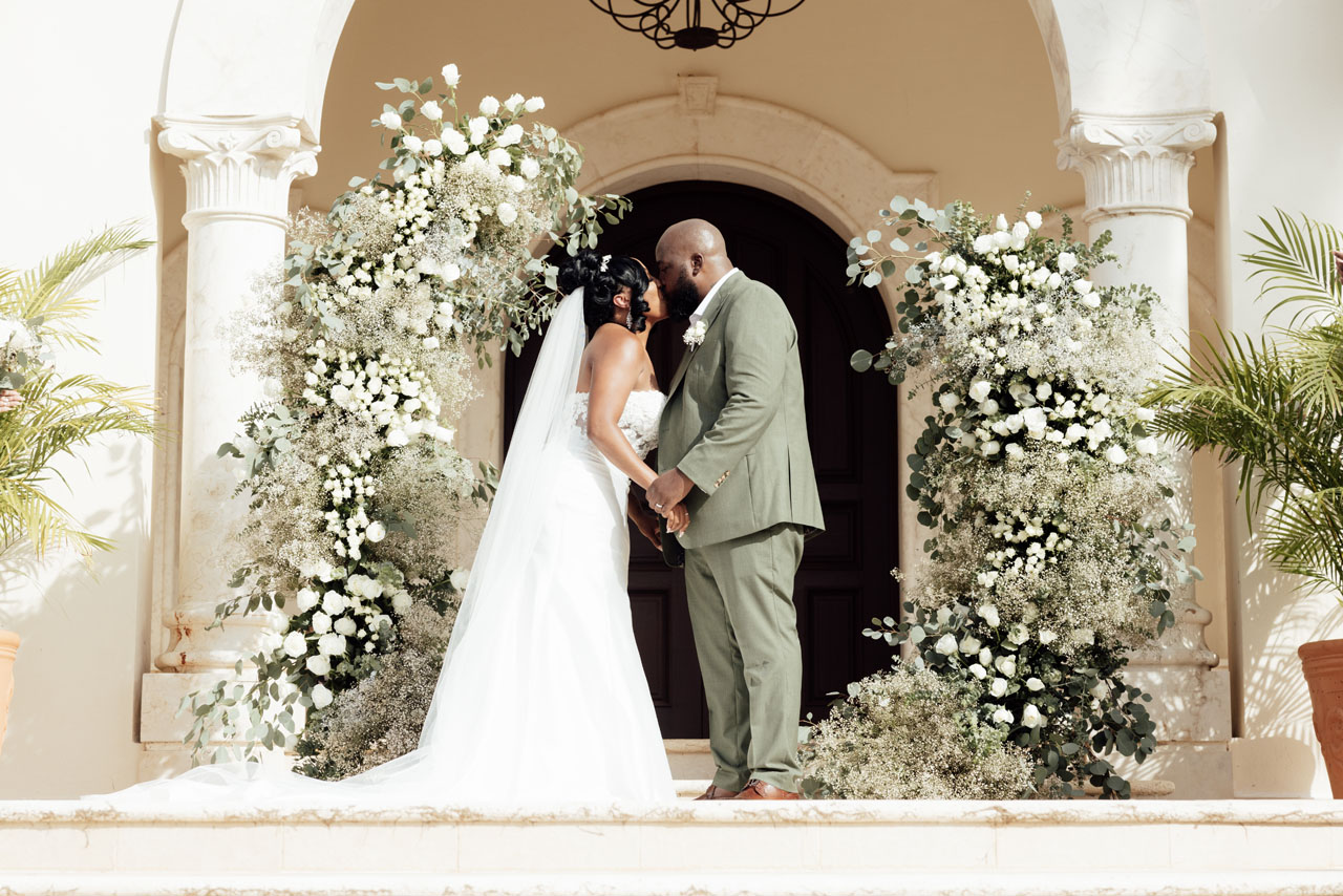 Newlyweds share first kiss after ceremony